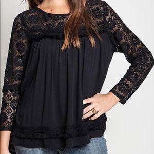 Umgee USA Black babydoll lace top